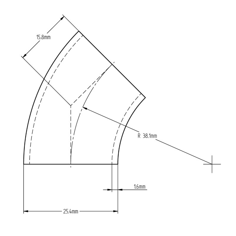 25.4 x 1.6 45° Short Elbow