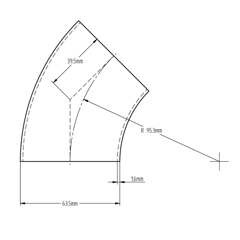 63.5 x 1.6 45° Short Elbow