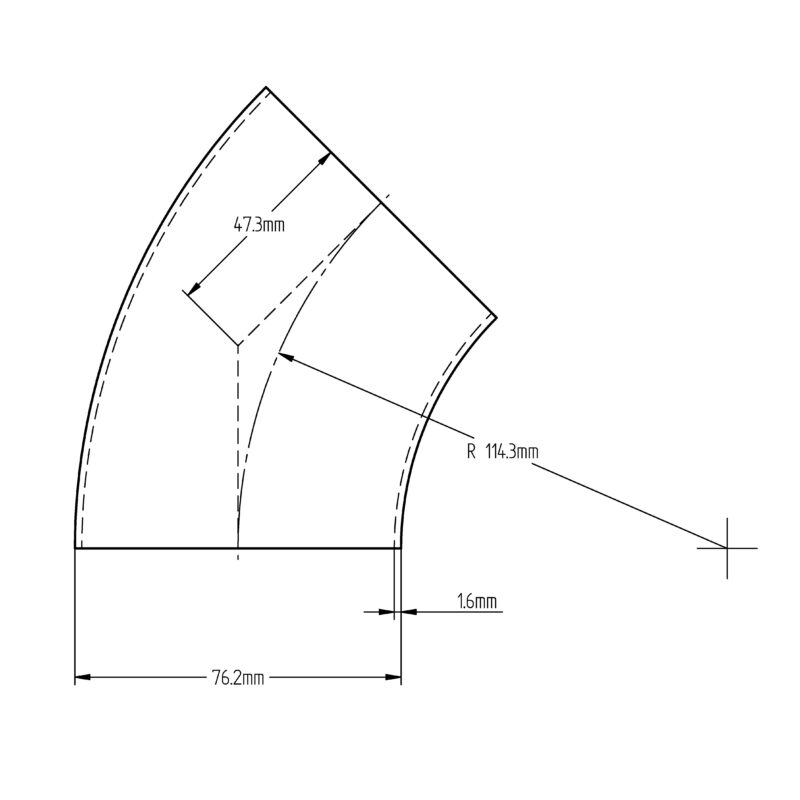 76.2 x 1.6 45° Short Elbow